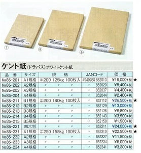 ドラパスホワイトケント紙　B4　１００枚入り　２００番厚み　中厚口ケント 価格は値上げになっています