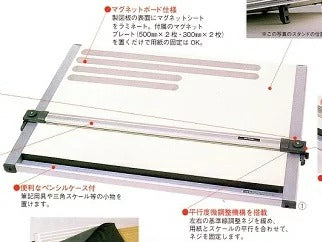 ドラパス　平行定規　DXM601　A2製図板付き　09-013平行定規　ドラパスボード　持ち運び用ポートフォリオバック付き